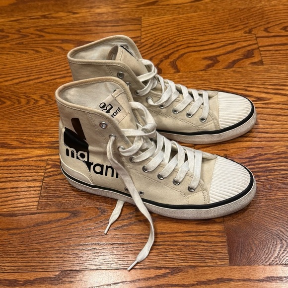 ISABEL MARANT Benkeen High Top Sneaker Cream Black Logo Size 5.5 EUC - Picture 11 of 11